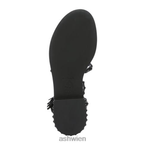 Flache Power-Bi-Sandale mit Nieten und Quasten in Ton Frauen Schwarz HH4JJ67 ASH Sandalen