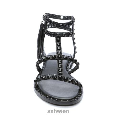 Flache Power-Bi-Sandale mit Nieten und Quasten in Ton Frauen Schwarz HH4JJ67 ASH Sandalen