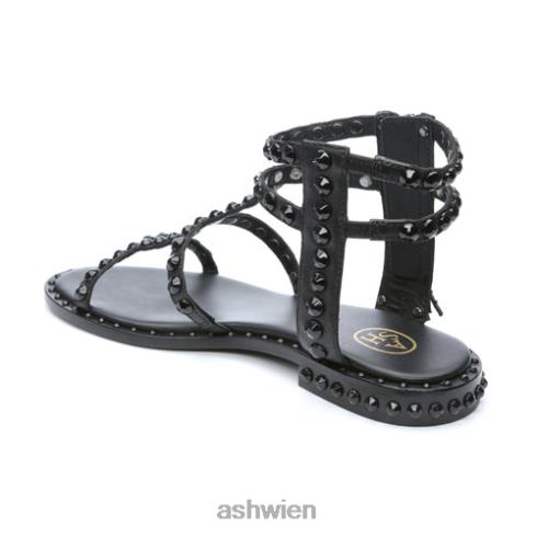 Flache Power-Bi-Sandale mit Nieten und Quasten in Ton Frauen Schwarz HH4JJ67 ASH Sandalen