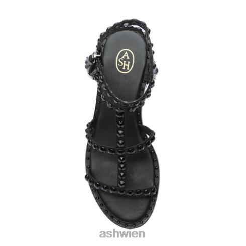 Flache Power-Bi-Sandale mit Nieten und Quasten in Ton Frauen Schwarz HH4JJ67 ASH Sandalen