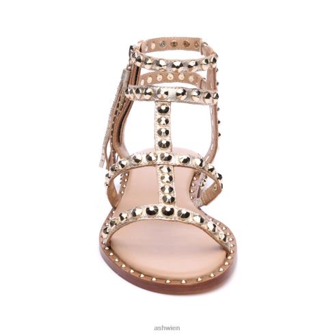Flache Power-Sandale mit Nieten und Quasten in Metallic-Optik Frauen hell Gold HH4JJ53 ASH Sandalen