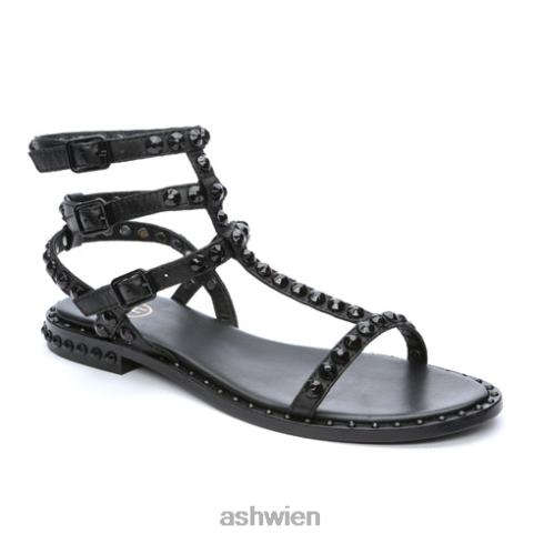 Flache Sandale mit farblich abgestimmten Nieten von Play Bis Frauen Schwarz HH4JJ57 ASH Sandalen