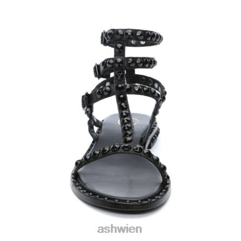 Flache Sandale mit farblich abgestimmten Nieten von Play Bis Frauen Schwarz HH4JJ57 ASH Sandalen