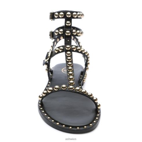 Play flache Sandale mit Nieten Frauen schwarzes Gold HH4JJ55 ASH Sandalen